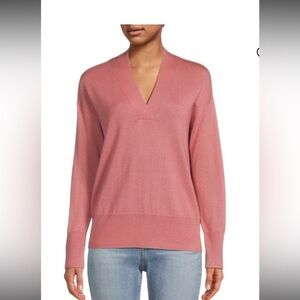 Saks Fifth Avenue Dusty Rose V-Neck Sweater wool nwot medium #business casual